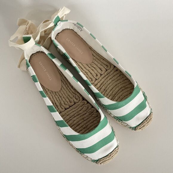 Draper James Platform Women 10M Green White Awning Stripe Tie Ankle Espadrille - Picture 11 of 12